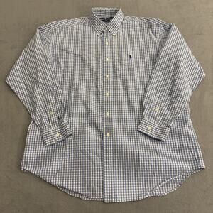 Ralph Lauren Shirt Mens XL Blue and White Blake Fit Checkered Oxford Preppy
